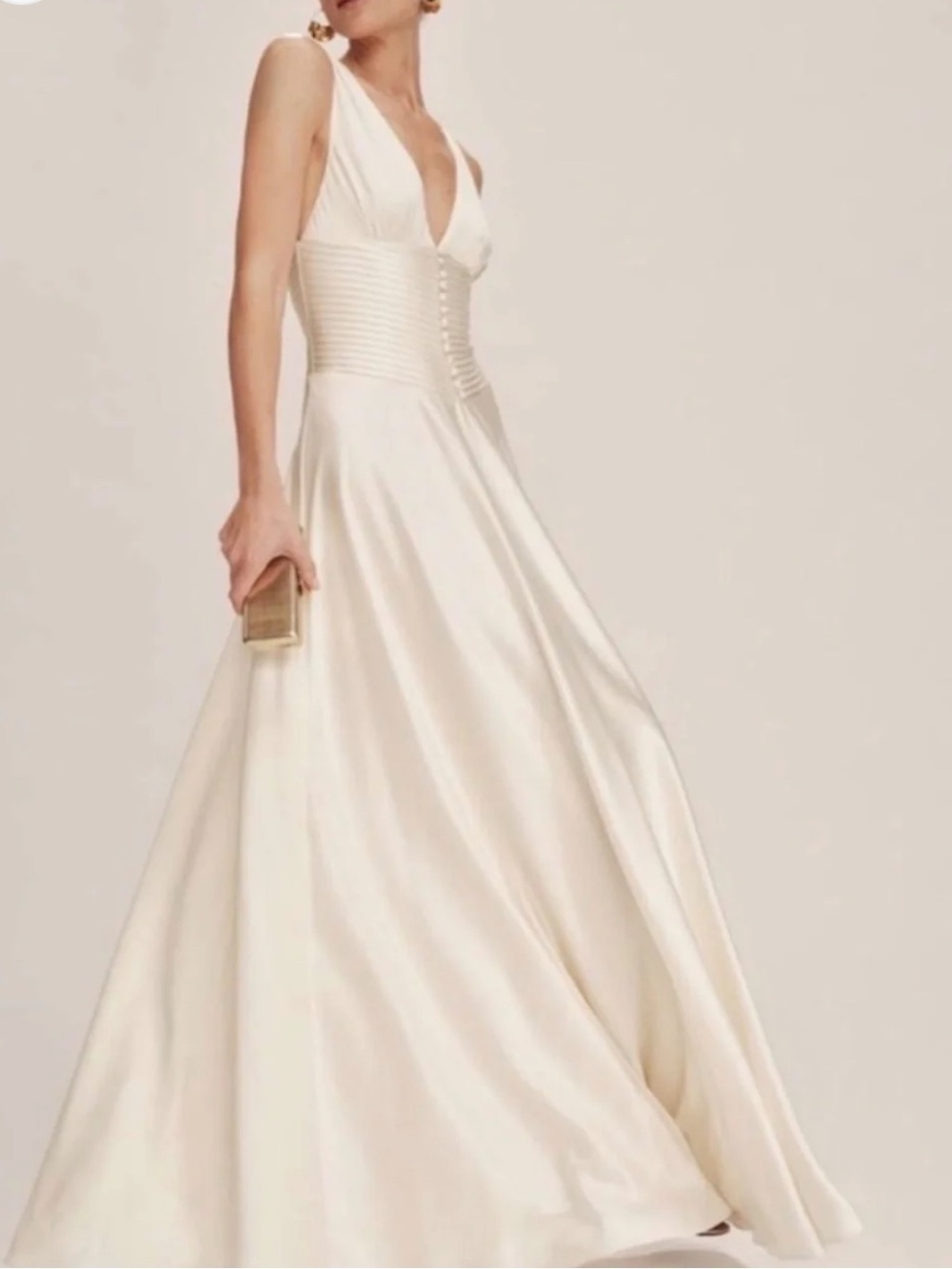 Reformation Cream Satin V-Neck Maxi Dress